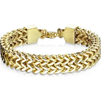 Náramek Ocelový náramek ve zlaté barvě - zkosená kulatá očka ve dvou řadách, karabinka, 12 mm - Délka: 220 mm