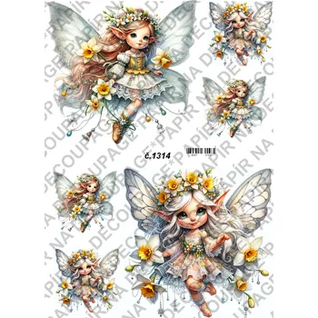 Umělecký papír Rýžový a soft papír na decoupage - Víla květinová - KB01314 Materiál: Soft, Rozměr: A4