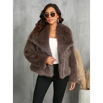 Oversize kabát z umělé kožešiny s límcem Barva: Hnědá, Velikost: 3XL