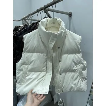 Dámská prošívaná vesta – PU kožený styl, kratší střih Barva: Bílá, Velikost: ONE SIZE