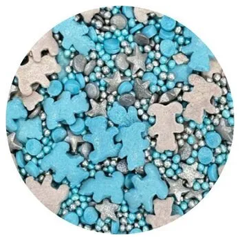 Jedlá dekorace na dort Cukrové zdobení modro-stříbrní medvídci 1kg - I LOVE CAKES