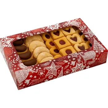 Dárková krabička Vánoční krabička s průhledným okénkem "Kouzlo vánoc" na 1/2 kg cukroví 25x15x3,7 cm