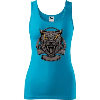 Dámské tílko s potiskem Vlčí hlava Velikost: XL, Barva: Tyrkysová