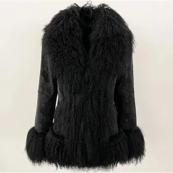 Dámský kabát Dámský kabát z ovčí kožešiny – luxusní, hřejivý Barva: Černá, Velikost: M