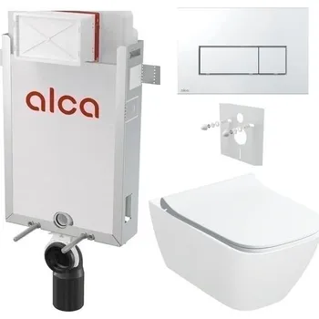 WC sada Alcadrain Set modul k zazdění, WC Smyle Sq., sedátko s tlač.chrom lesk M571 KAE165