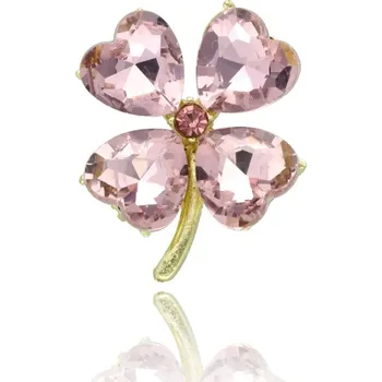 Brož Yvon Brož růžový čtyřlístek - jemný třpyt a symbol štěstí v romantickém provedení