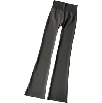 Dámské legíny Bezešvé kompresní legíny s vysokým pasem Elastické fitness kalhoty Prodyšné rychleschnoucí tvarující legíny s rozšířenými nohavicemi šedá M