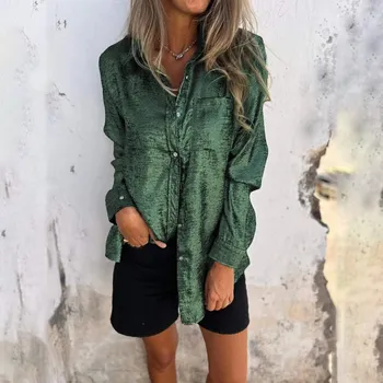 Dámská košile košile s dlouhým rukávem – zářivý styl Barva: Zelená, Velikost: S