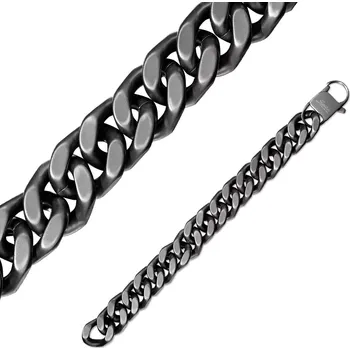 Náramek Náramek z oceli - sériově napojovaná velká oválná očka, matné černé provedení, 16 mm - Délka: 220 mm