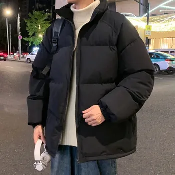 Pánský zimní kabát Zimní pánská parka s kapucí a prošívaným designem Barva: Černá, Velikost: XL