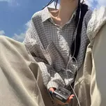 Volná kostkovaná košile z bavlny s límečkem na léto Barva: Barevná, Velikost: ONE SIZE