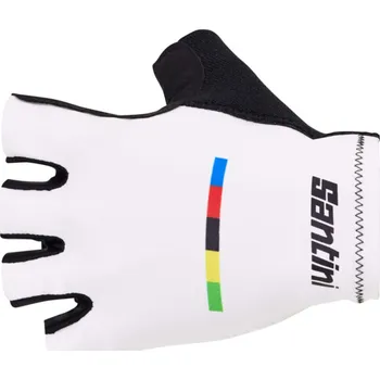 Cyklistické rukavice SANTINI Cyklistické rukavice krátkoprsté - UCI WORLD CHAMPION - bílá XL