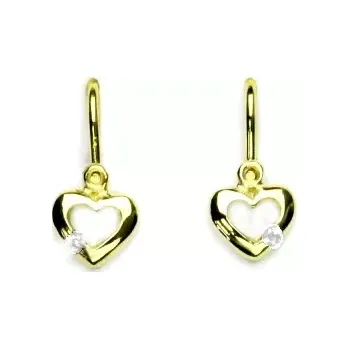 Náušnice Zlaté dětské náušnice srdce čirý zirkon - NK1479 - žluté zlato (Dětské zlaté náušnice srdíčka se zirkonem)