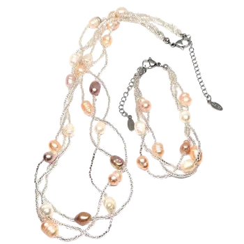 Náhrdelník Říční perly propletené tříbarevné s chir.ocelí