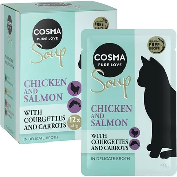 Krmivo pro kočku 48x40g Cosma Soup - Kuřecí prsa a losos s cuketou a mrkví