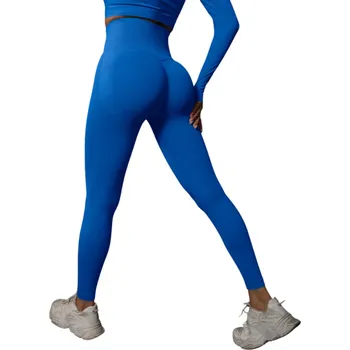 Dámské legíny Bezešvé legíny do posilovny s vysokým pasem Push-up efekt Dámské fitness legíny na cvičení Elastické sportovní kalhoty modrá M
