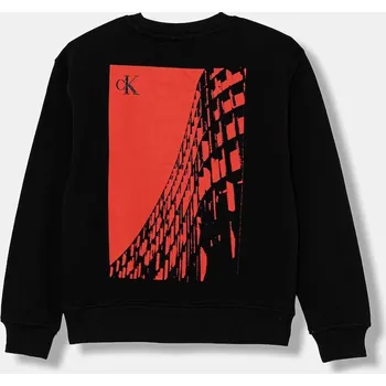 Chlapecká mikina Dětská bavlněná mikina Calvin Klein Jeans IB0IB02526.9BYA černá 99X, vel. 170