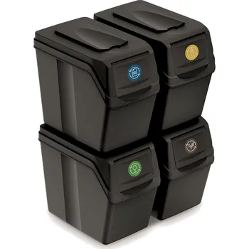 Odpadkový koš Prosperplast Odpadkové koše na tříděný odpad, 4ks x 20l SORTIBOX SLIM - černé
