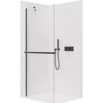 CERANO - Sprchová zástěna Walk-in Onyx Y L/P - 10 mm + polička/držák - černá matná, transparentní sklo - 140x200 cm