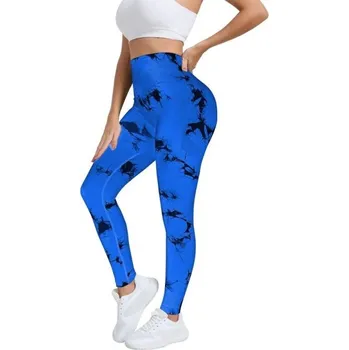 Dámské legíny Dámské sportovní bezešvé legíny s vysokým pasem Batikovaný vzor Elastické dlouhé legíny na cvičení Úzký střih Fitness oblečení modrá S