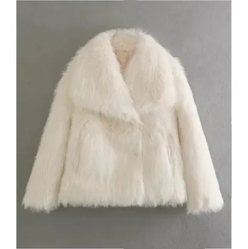 Dámský kabát Oversize kabát z umělé kožešiny s límcem Barva: Bílá, Velikost: XL