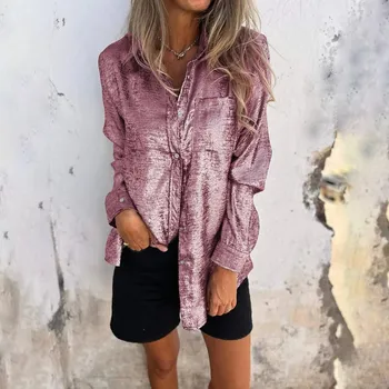 Dámská košile košile s dlouhým rukávem – zářivý styl Barva: Růžová, Velikost: XL