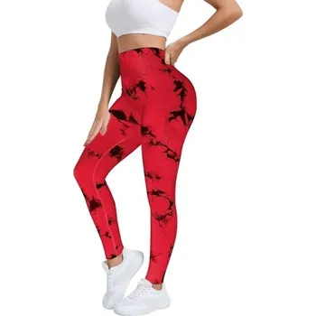 Dámské legíny Dámské sportovní bezešvé legíny s vysokým pasem Batikovaný vzor Elastické dlouhé legíny na cvičení Úzký střih Fitness oblečení červená M
