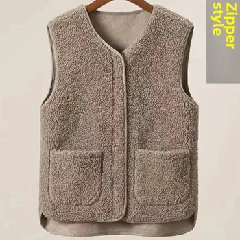 Dámská vesta Vlněná vesta bez rukávů s knoflíky na zimu Barva: Khaki, Velikost: 2XL