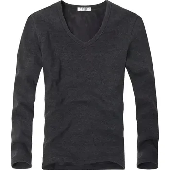 Pánské tričko s vnitřním fleecem – teplé, výstřih do V Velikost: 4XL, Barva (Varianta): V-neck dark gray