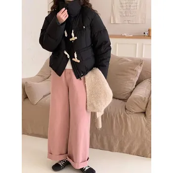 Dámská parka Bunda s dřevěnými knoflíky – korejský styl, stojáček Barva: Černá, Velikost: M