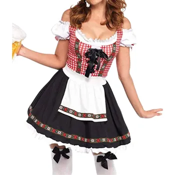 Dámské šaty Oktoberfest kostým – šaty servírky v bavorském stylu Barva: Červená, Velikost: S