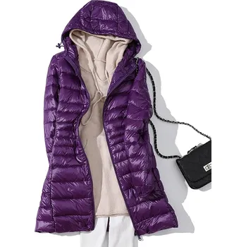 Zimní dámská péřová bunda – ultralehká, kapuce, do -10°C Velikost: 5XL, Barva (Varianta): Fialová