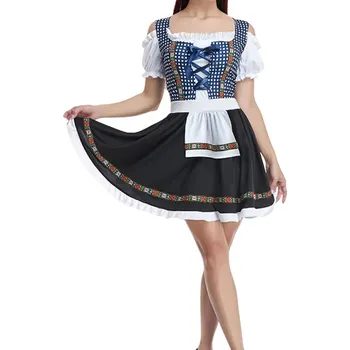 Dámské šaty Oktoberfest kostým – šaty servírky v bavorském stylu Barva: Modrá, Velikost: M
