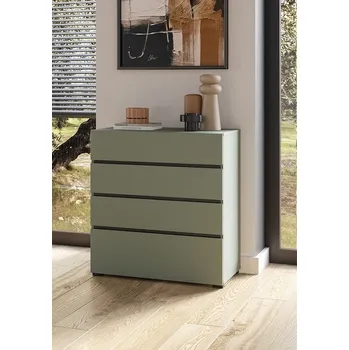 Komoda Komoda Cross – pine green / černá, 4 šuplíky, moderní bezúchytkové provedení