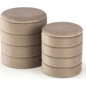 Taburet Set 2 taburetů PACHO s úložným prostorem — látka, béžová