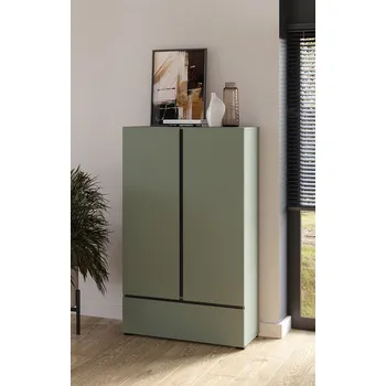 Komoda Prádelník Cross - pine green / černá, s dvířky a šuplíkem