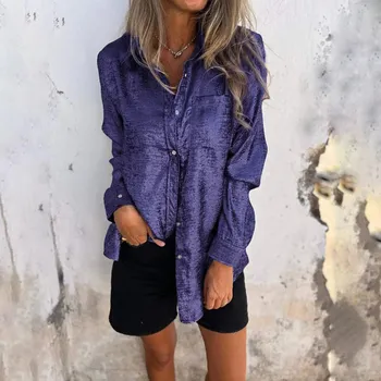 Dámská košile košile s dlouhým rukávem – zářivý styl Barva: Fialová, Velikost: XL