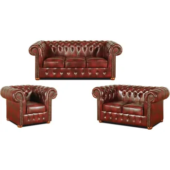 Sedací souprava Falco Sedací souprava Chesterfield Classic 3+2+1 kůže bordó