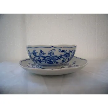 Cibulák šálek + podšálek bujón bez oušek 0,30 l originální cibulákový porcelán Dubí, cibulový vzor,