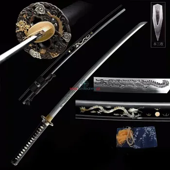 Replika zbraně Katana Doragon Horimono Japanese Sword T-10 Steel Kobuse, Real Hamon Gunome