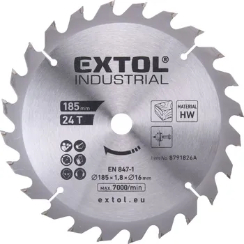 Pilový kotouč EXTOL INDUSTRIAL 8791826A-R TLUSTŠÍ kotouč pilový s SK plátky, 185x1,8x16mm, 24T