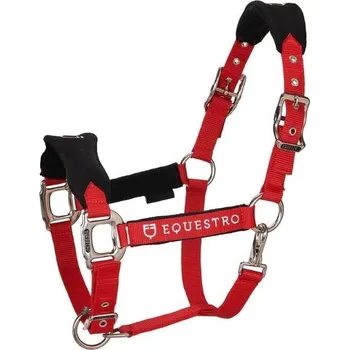 Ohlávka s vodítkem EQUESTRO nastavitelná červená FULL