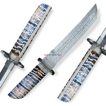 Kuchyňský nůž nůž TANTO Dellinger FEZÁ Blue Randy Feather Damascus Nr.14