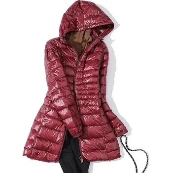 Zimní dámská péřová bunda – ultralehká, kapuce, do -10°C Velikost: 7XL, Barva (Varianta): Vínová