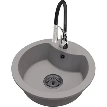 Granitový dřez Granitový dřez MILA šedý + baterie NEXO chrom + černý sifon 49 x 49 x 17cm