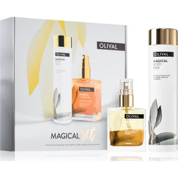 Kosmetická sada Olival Magical výživné tělové mléko 200 ml + multifunkční suchý olej se třpytkami na tvář, tělo a vlasy 50 ml kosmetická sada