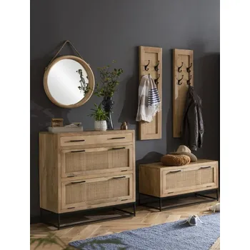 Předsíňová stěna Předsíňový set z masivního manga a ratanu Cannes II