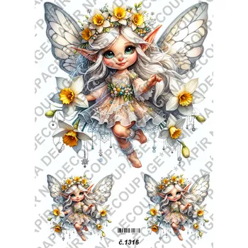 Umělecký papír Rýžový a soft papír na decoupage - Víla květinová - KB01316 Materiál: Soft, Rozměr: A4