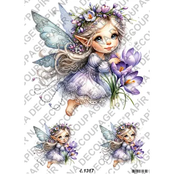 Umělecký papír Rýžový a soft papír na decoupage - Víla květinová - KB01317 Materiál: Soft, Rozměr: A4