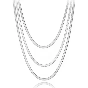 Náhrdelník Tři řadý náhrdelník z chirurgické oceli Plochý had Stříbrný